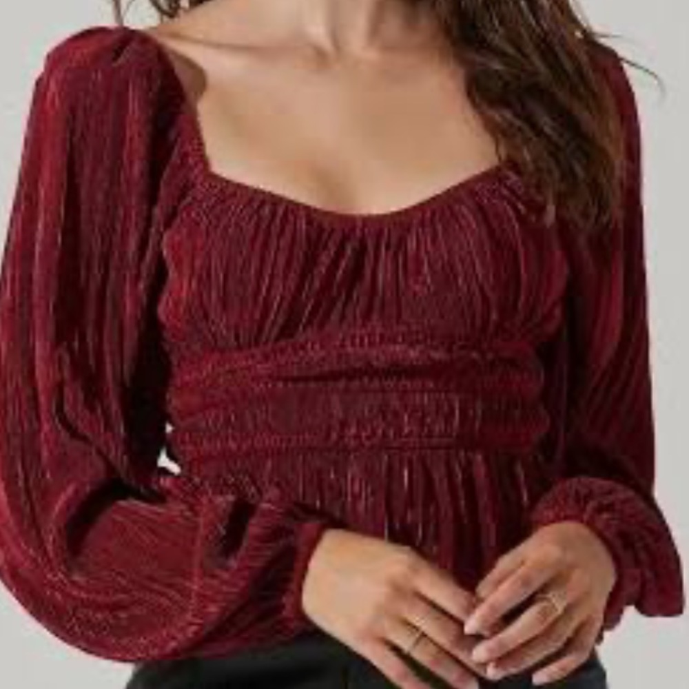 ASTR Womens Red Ribbed Peplum Cropped Blouse Shirt NWT size medium